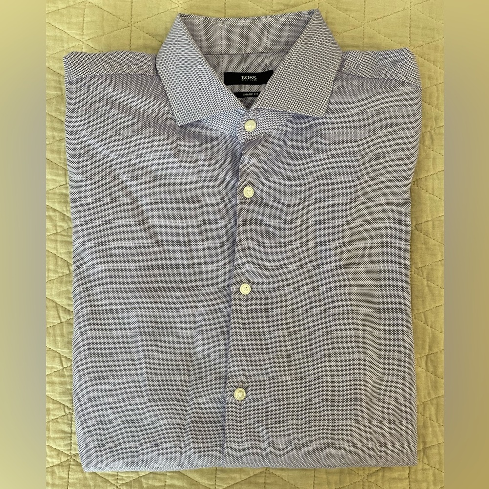 Hugo Boss Sharp-Fit Textured Cutaway Collar Mark Shirt in‎ Lavender Size 17 $128